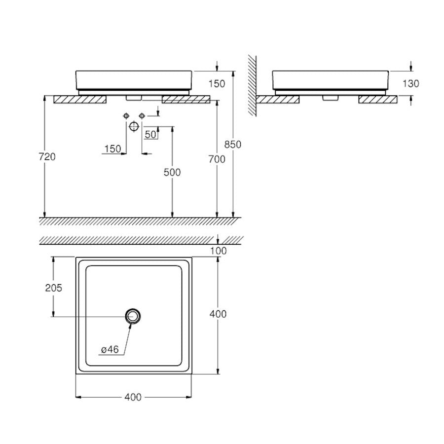 Umivalniki 3948200H Grohe Cube Ceramic 40 x 40 cm kvadratni nadpultni umivalnik | KOPALNICA-ONLINE.SI