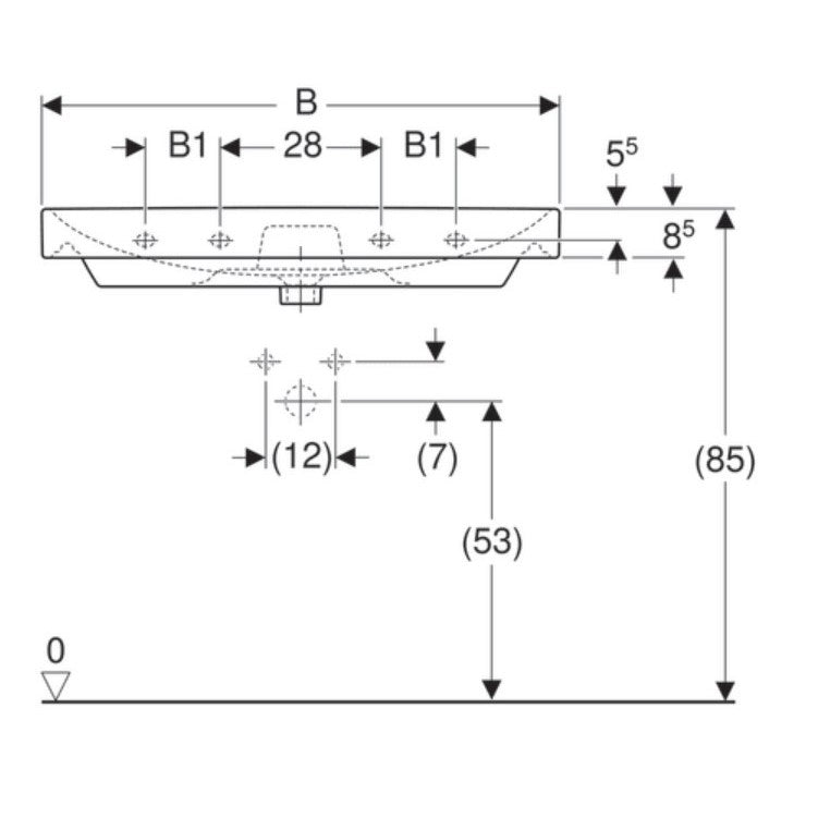 Umivalniki 500.249.01.1 Geberit Smyle Square 75 x 48 cm keramični umivalnik z odprtino za armaturo | KOPALNICA-ONLINE.SI