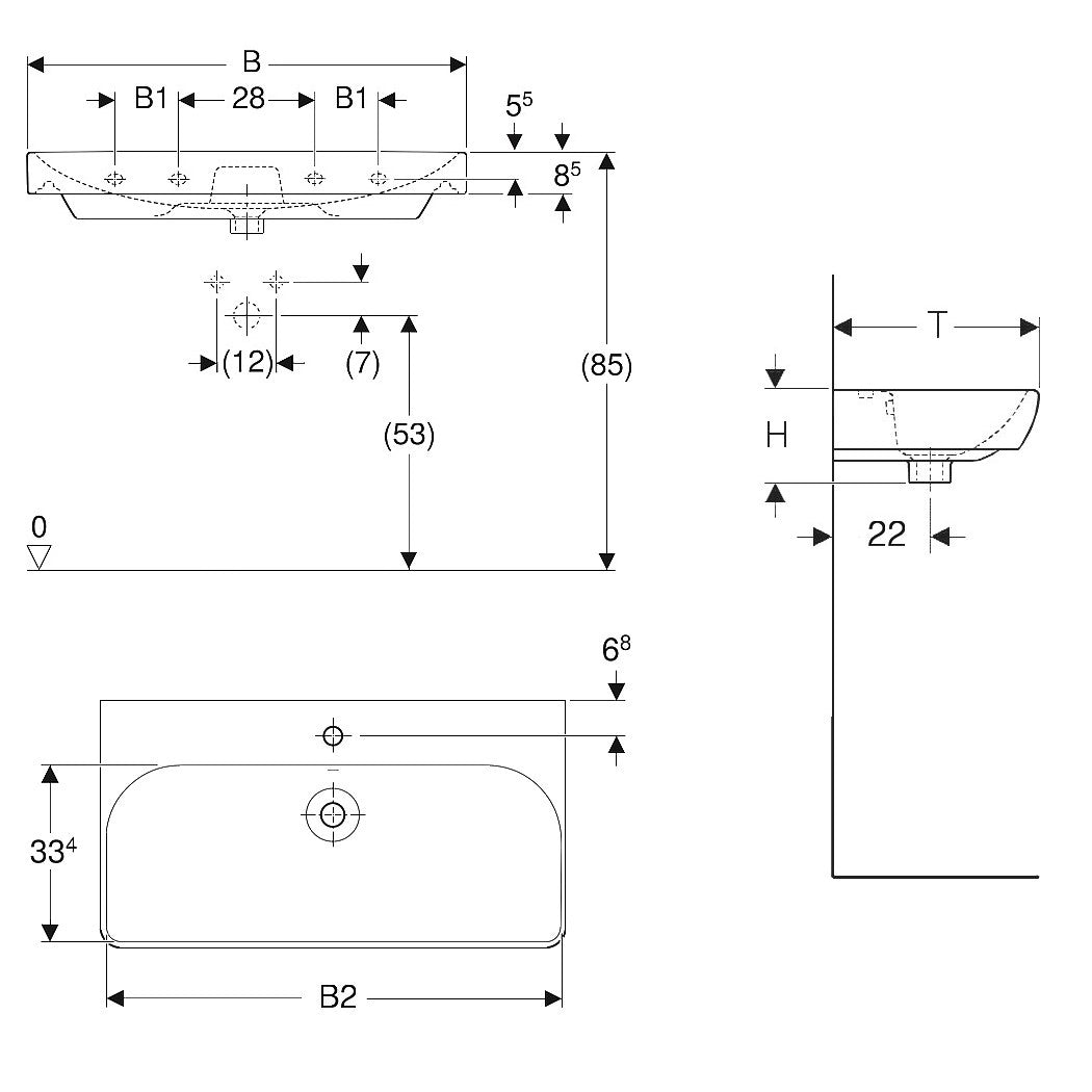 Umivalniki 500.251.01.1 Geberit Smyle Square 90 x 48 cm keramični umivalnik z odprtino za armaturo | KOPALNICA-ONLINE.SI
