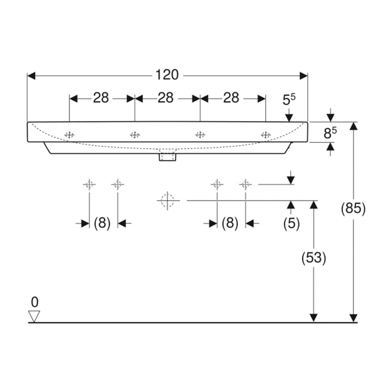 Umivalniki 500.253.01.1 Geberit Smyle Square 120 x 48 cm dvojni keramični umivalnik z 2 odprtinama | KOPALNICA-ONLINE.SI