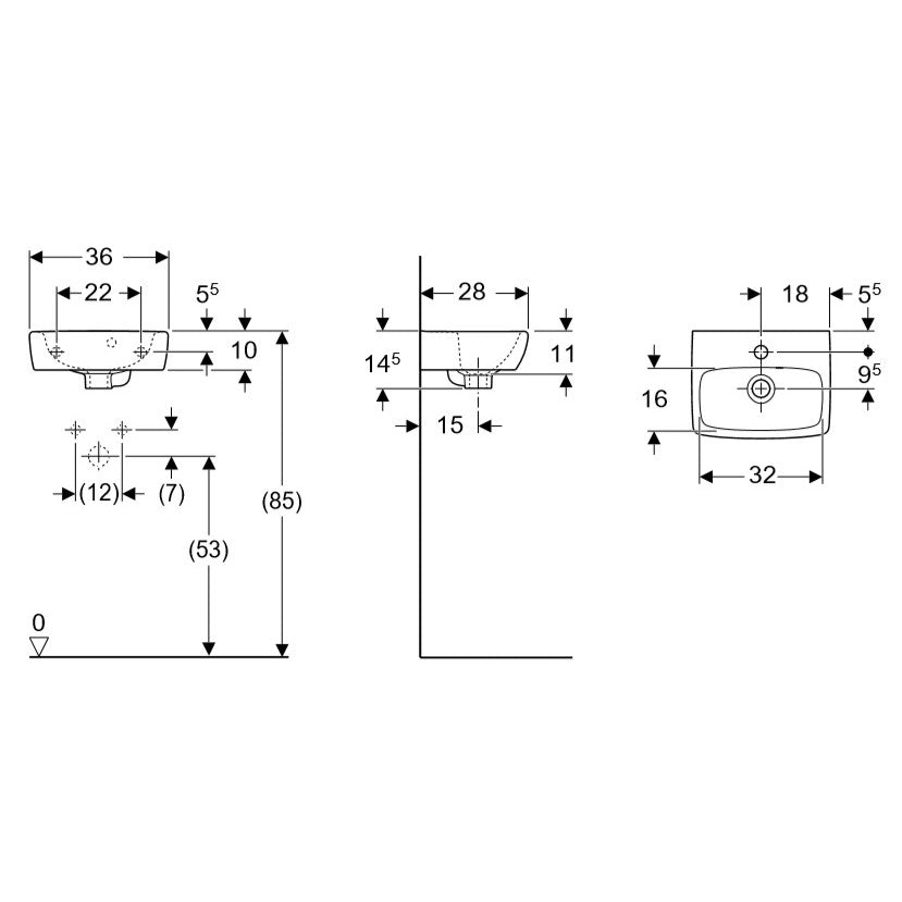 Umivalniki 500.316.01.1 Geberit Selnova 36 x 28 cm stenski keramični umivalnik z odprtino za armaturo | KOPALNICA-ONLINE.SI