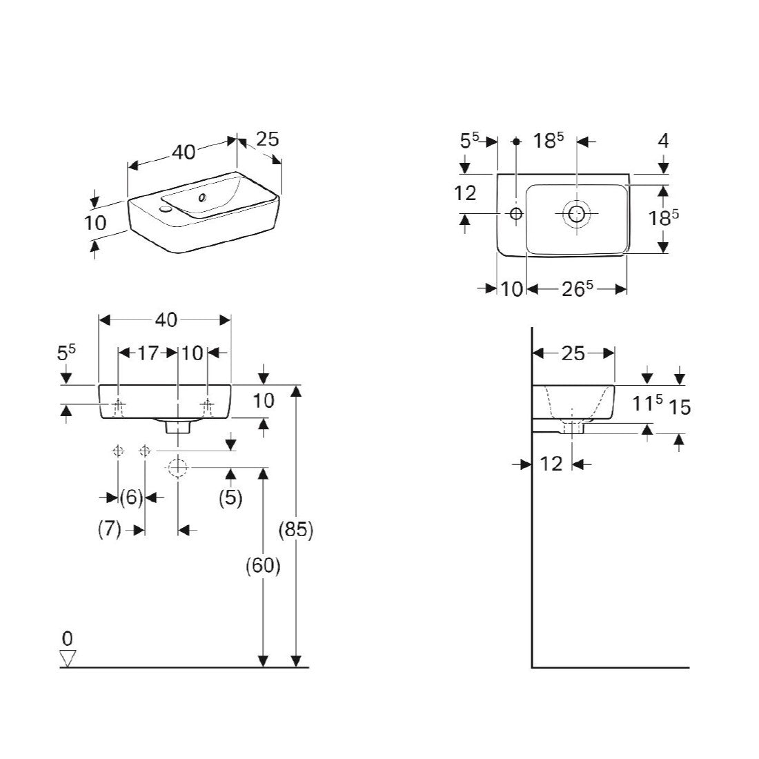 Umivalniki 501.518.00.1 Geberit Selnova 40 x 25 cm leva izvedba keramični umivalnik z odprtino za armaturo | KOPALNICA-ONLINE.SI