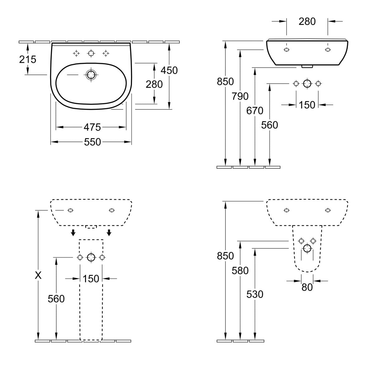 Umivalniki 51605501 Villeroy & Boch O.Novo 55 x 45 cm keramični umivalnik z odprtino za armaturo | KOPALNICA-ONLINE.SI