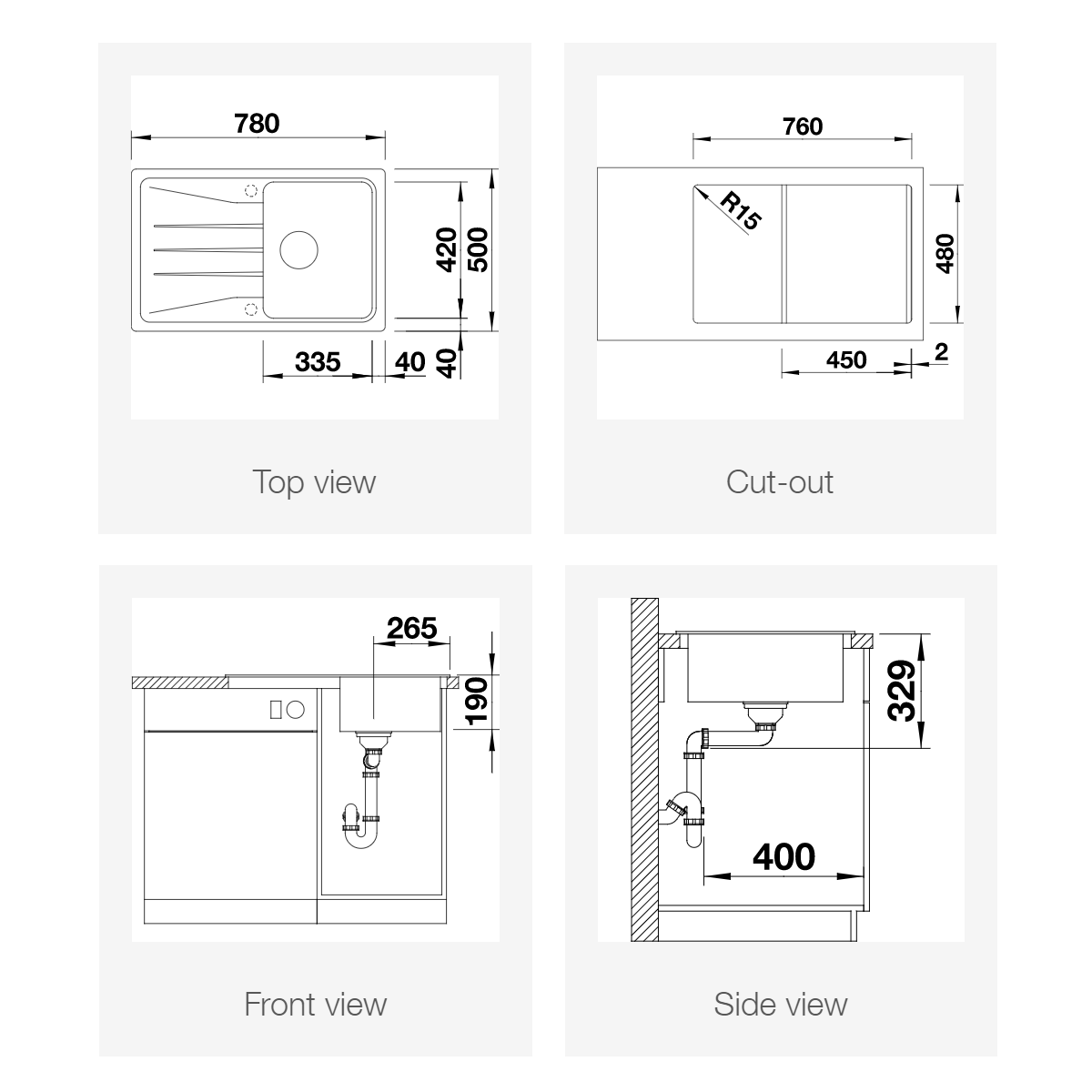 Pomivalno korito 519666 Blanco Sona 45 S pomivalno korito iz umetnega kamna | KOPALNICA-ONLINE.SI