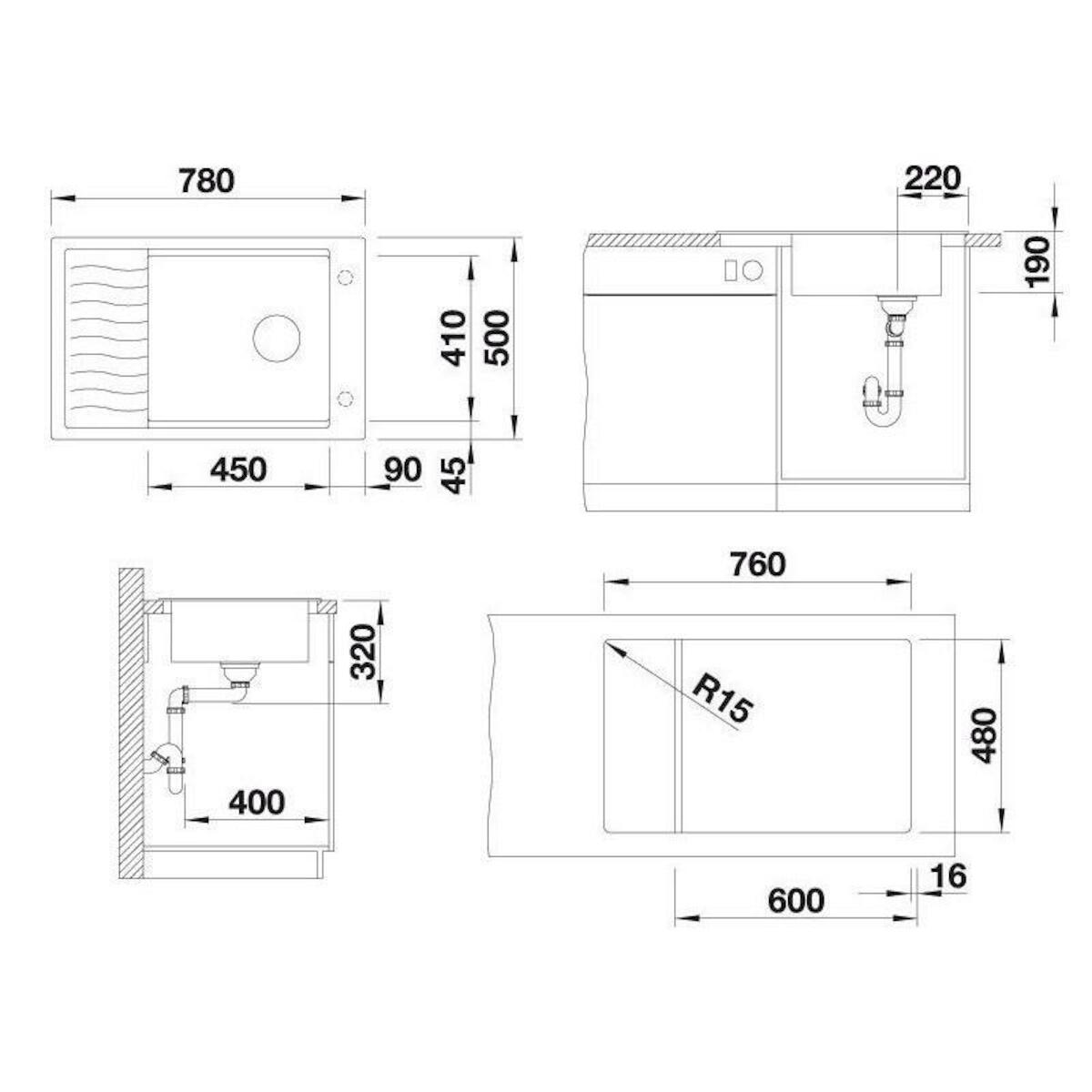 Pomivalno korito 524844 Blanco Elon XL 6 S pomivalno korito iz umetnega kamna | KOPALNICA-ONLINE.SI