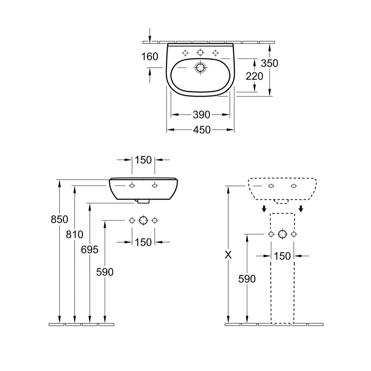 Umivalniki 53604501 Villeroy & Boch O.Novo 45 x 35 cm keramični umivalnik z odprtino za armaturo | KOPALNICA-ONLINE.SI