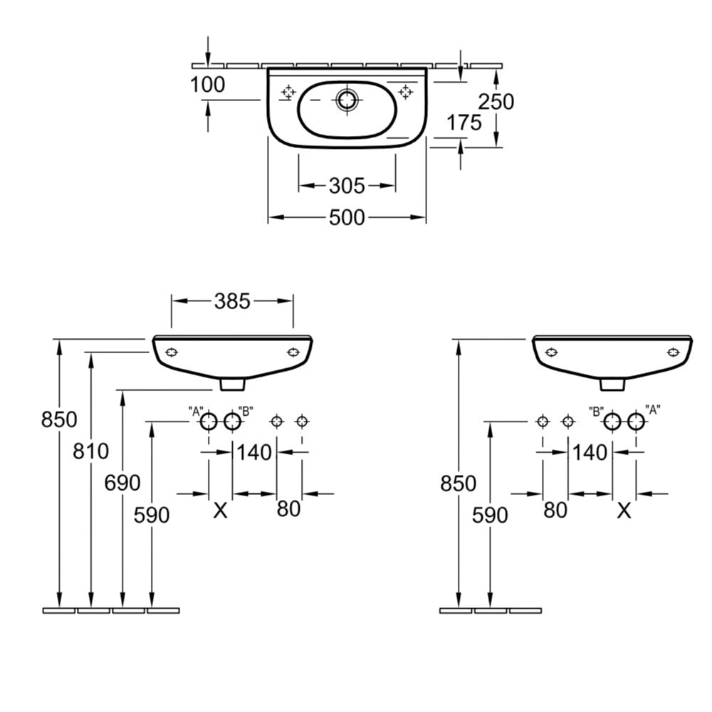 Umivalniki 53615001 Villeroy & Boch O.Novo 50 x 25 cm keramični umivalnik z odprtino za armaturo | KOPALNICA-ONLINE.SI