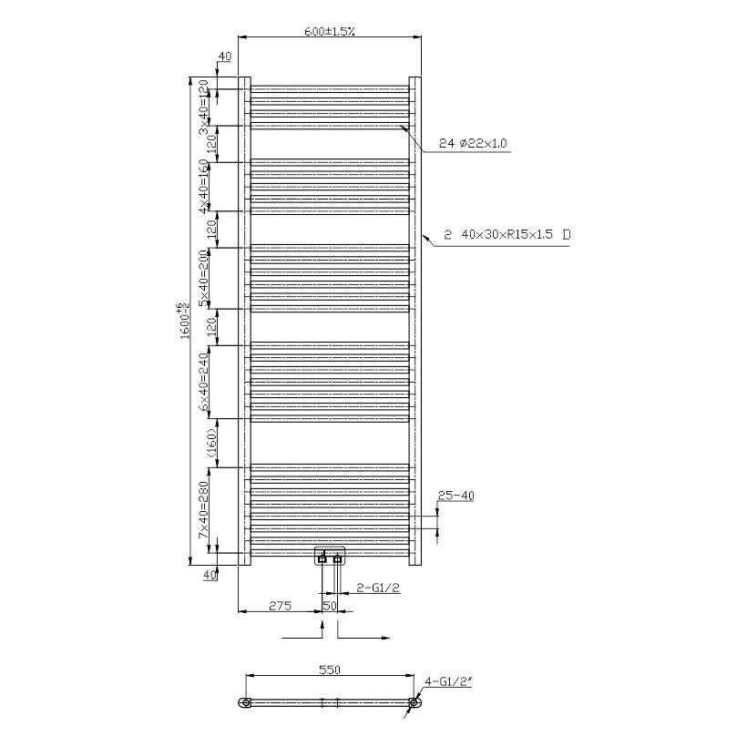 Radiatorji 6001600RS.0 Novaservis 60 cm x 160 cm kopalniški radiator univerzalni | KOPALNICA-ONLINE.SI