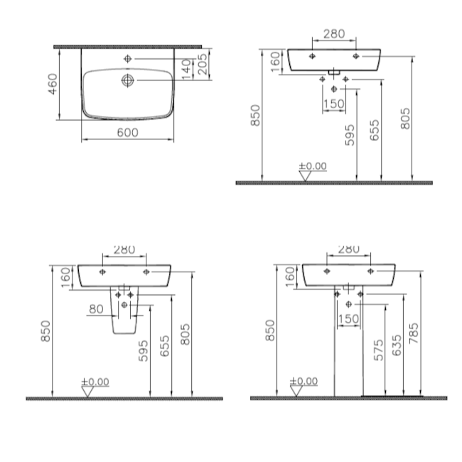 Umivalniki 7077-003-0973 Vitra Shift 60 x 46 cm nadpultni keramični umivalnik z odprtino za armaturo | KOPALNICA-ONLINE.SI