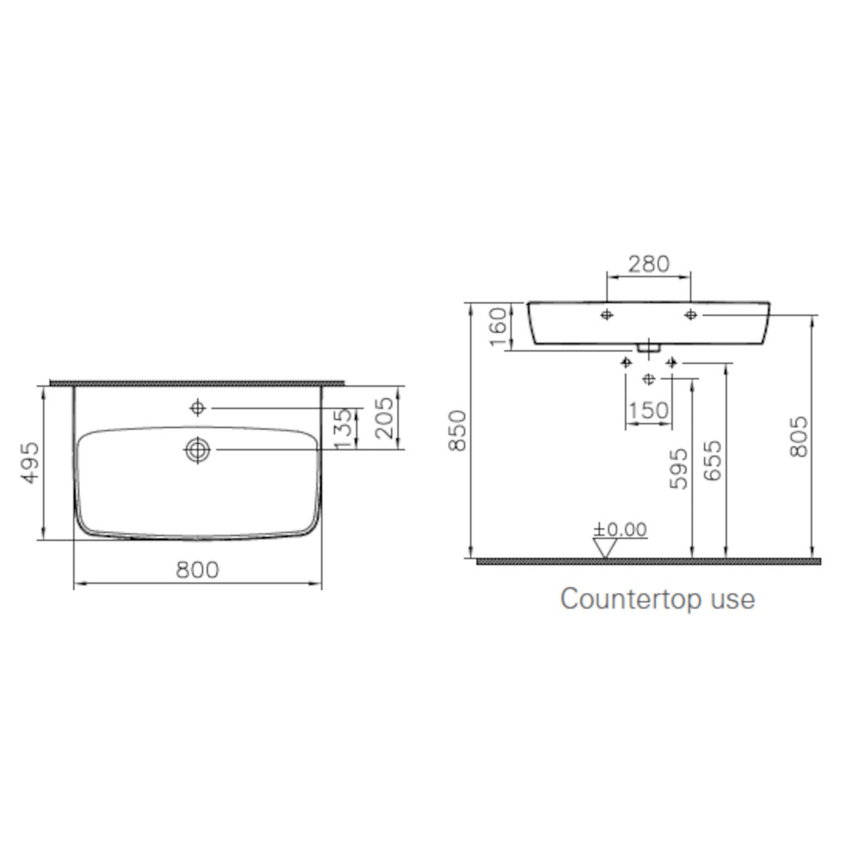 Umivalniki 7080-003-0973 Vitra Shift 80 x 49,5 cm nadpultni keramični umivalnik z odprtino za armaturo | KOPALNICA-ONLINE.SI