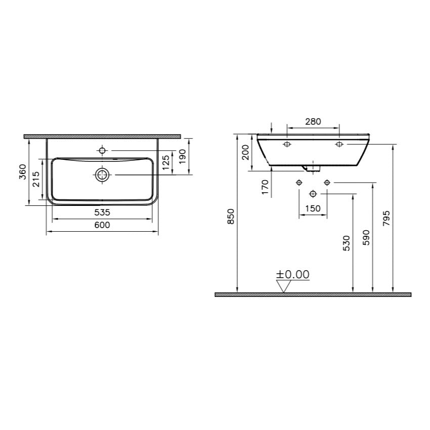 Umivalniki 7088-003-0001 Vitra Integra 60 x 36 cm keramični umivalnik z odprtino za armaturo | KOPALNICA-ONLINE.SI