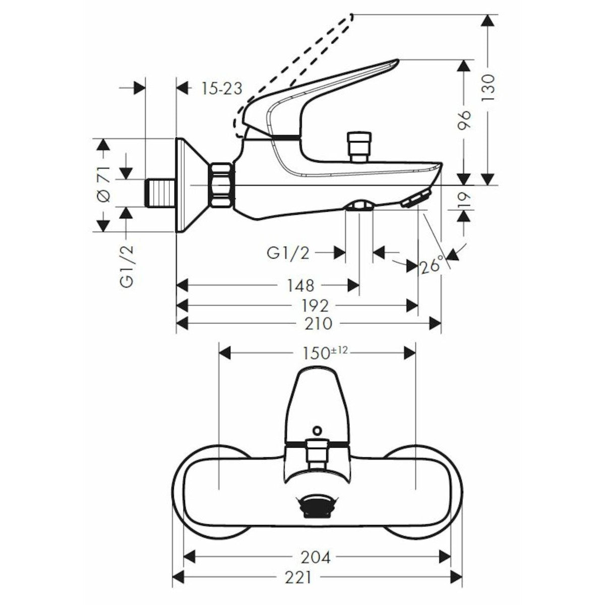 Armature 71040000 Hansgrohe Novus stenska armatura za kad | KOPALNICA-ONLINE.SI