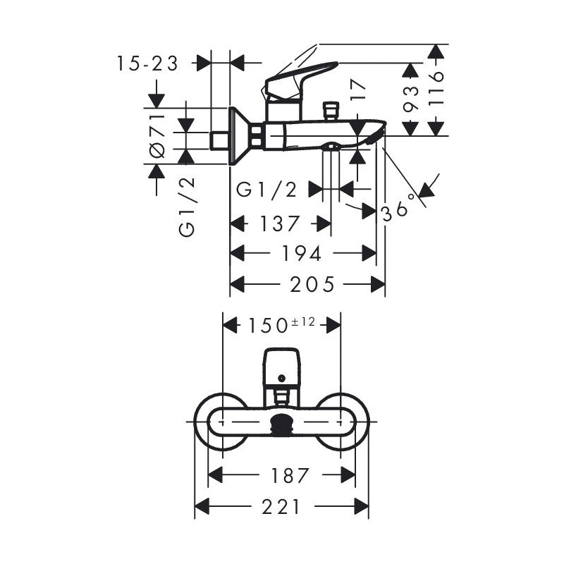 Armature 71400000 Hansgrohe Logis stenska armatura za kad | KOPALNICA-ONLINE.SI