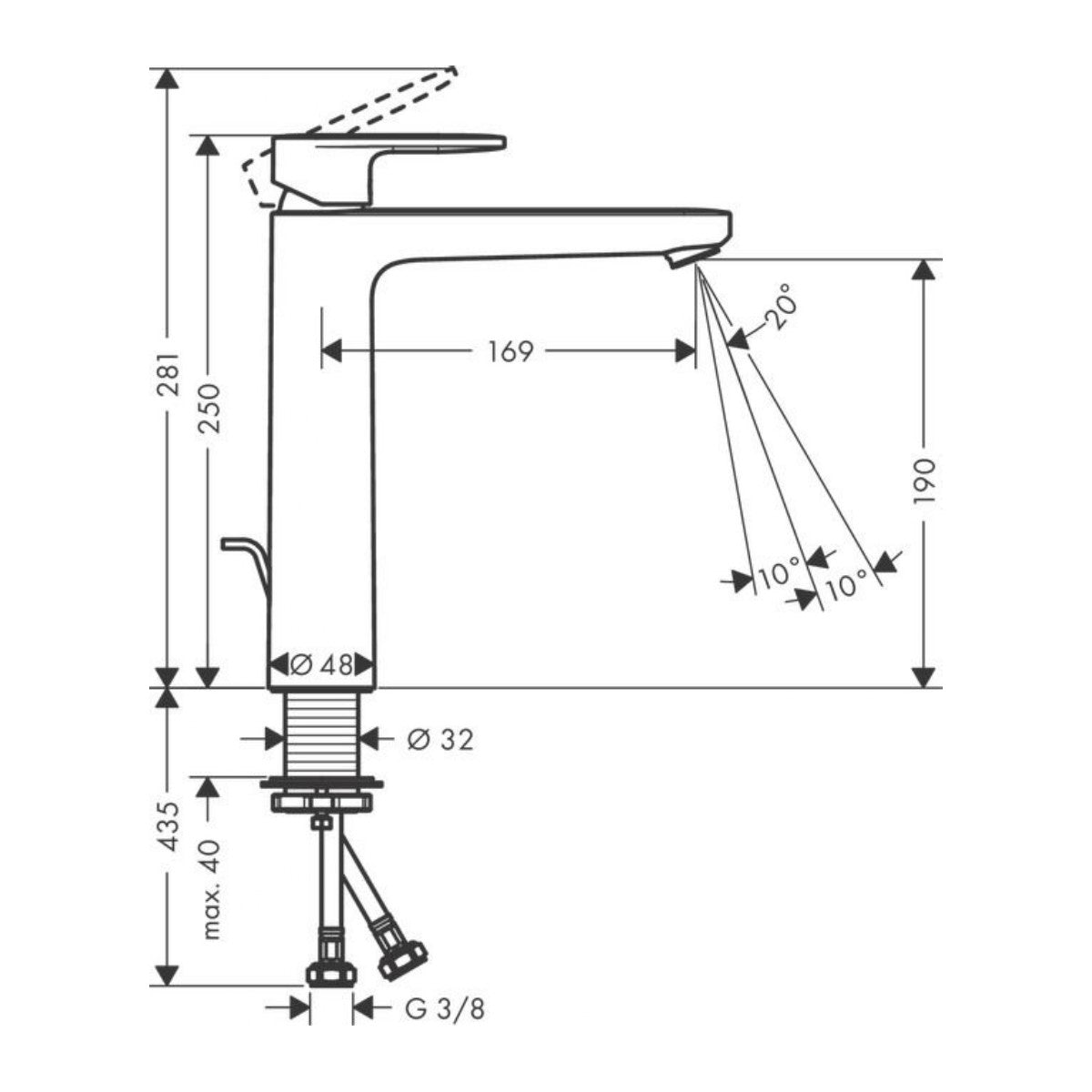 Armature 71552000 Hansgrohe Vernis Blend 190 visoka armatura za umivalnik | KOPALNICA-ONLINE.SI