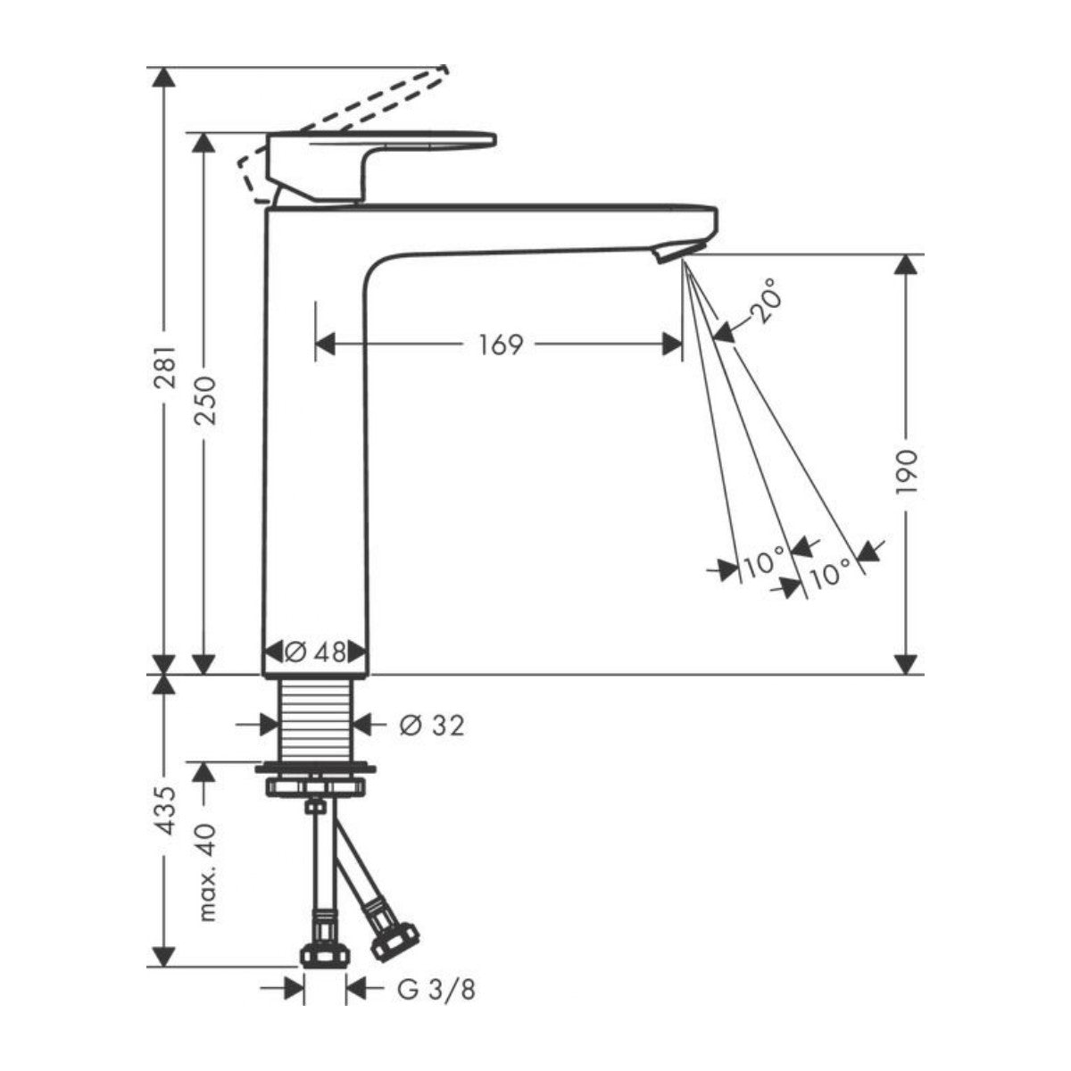 Armature 71582670 Hansgrohe Vernis Blend 190 visoka armatura za umivalnik črna | KOPALNICA-ONLINE.SI