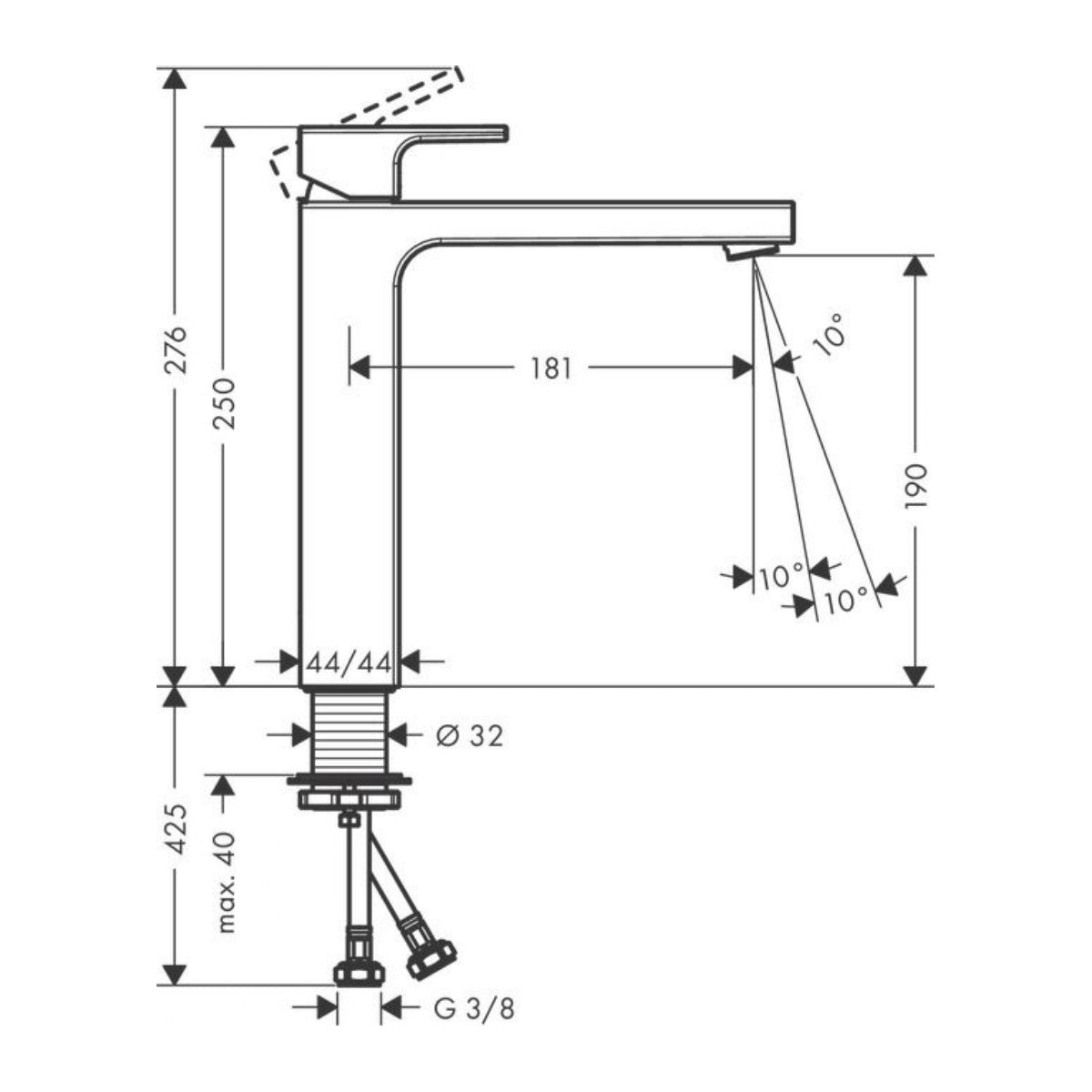 Armature 71591670 Hansgrohe Vernis Shape 190 visoka armatura za umivalnik črna | KOPALNICA-ONLINE.SI