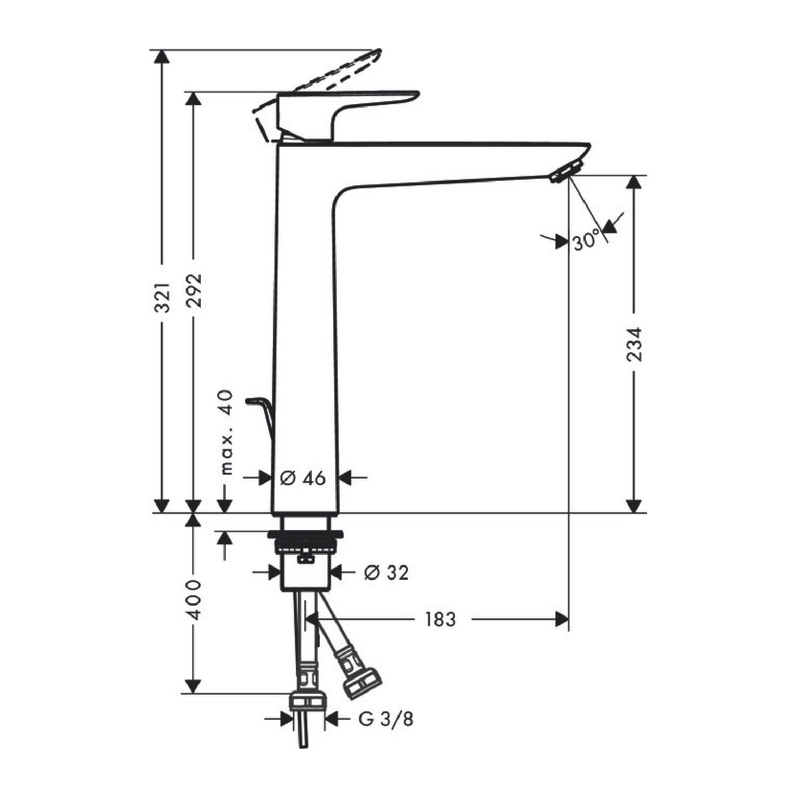 Armature 71716670 Hansgrohe Talis E 240 visoka armatura za umivalnik črna | KOPALNICA-ONLINE.SI