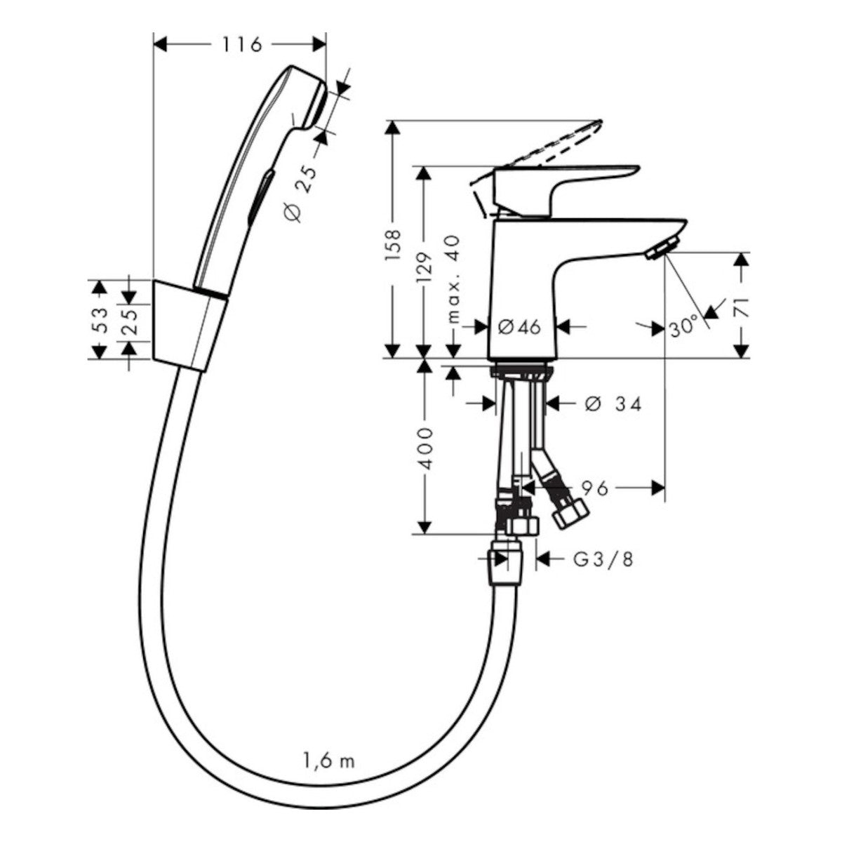 Armature 71729000 Hansgrohe Talis E 80 armatura za umivalnik s higijenskim tuš setom | KOPALNICA-ONLINE.SI