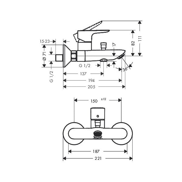 Armature 71740670 Hansgrohe Talis E stenska armatura za kad črna | KOPALNICA-ONLINE.SI