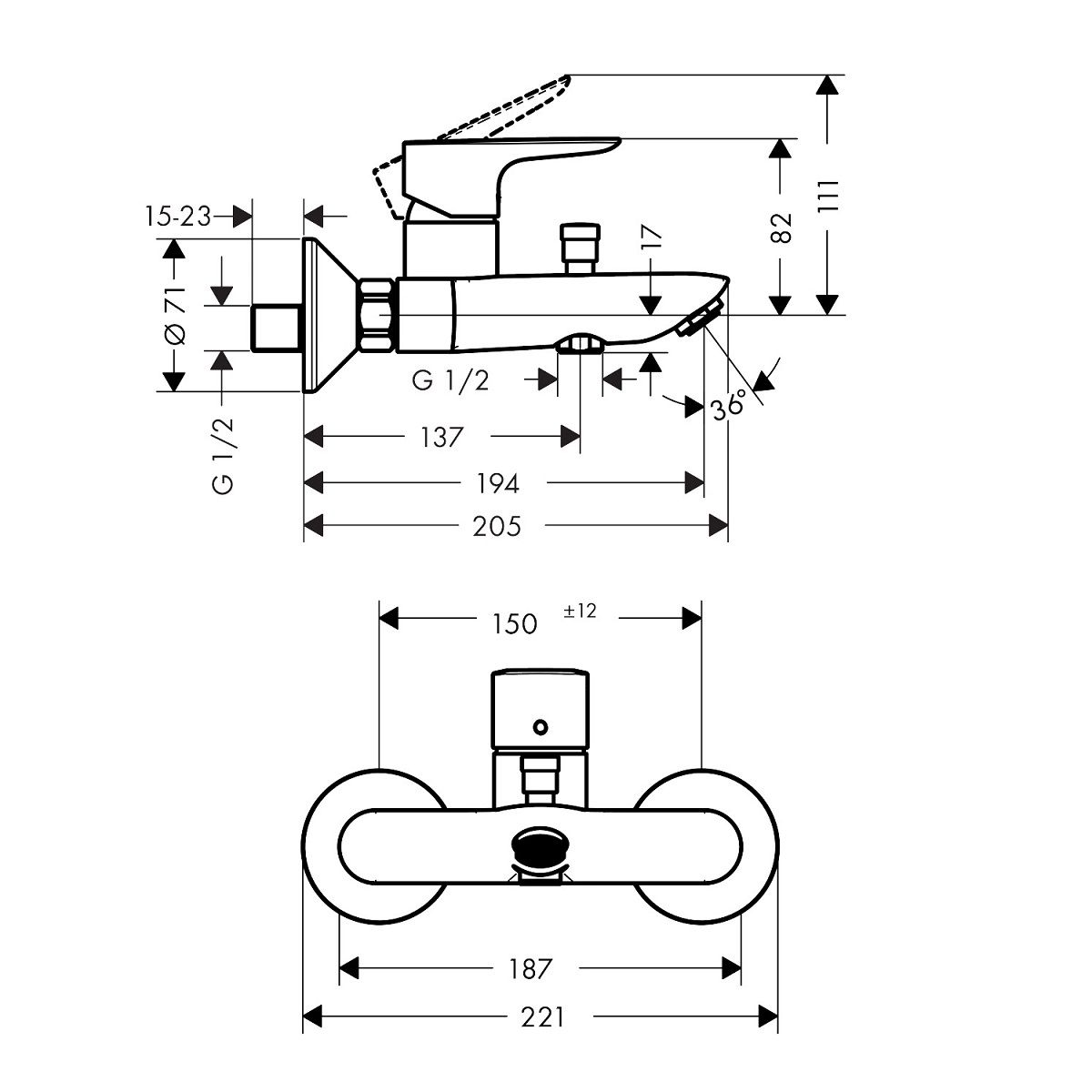 Armature 71740990 Hansgrohe Talis E stenska armatura za kad zlata | KOPALNICA-ONLINE.SI