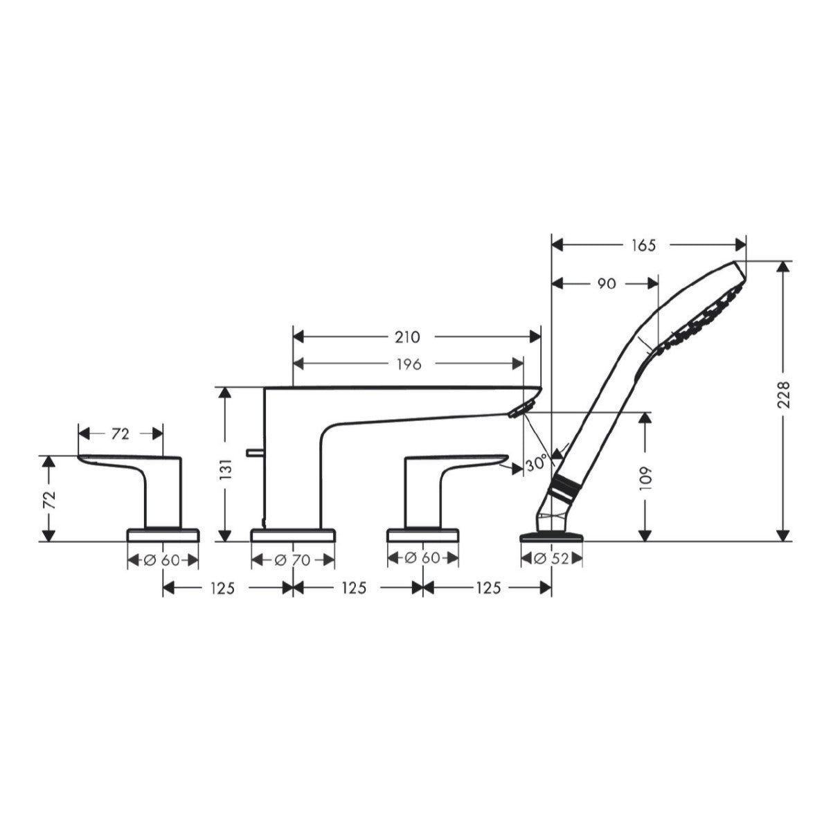 Armature 71748670 Hansgrohe Talis E armatura za kad s tuš ročko za namestitev na rob kadi črna | KOPALNICA-ONLINE.SI