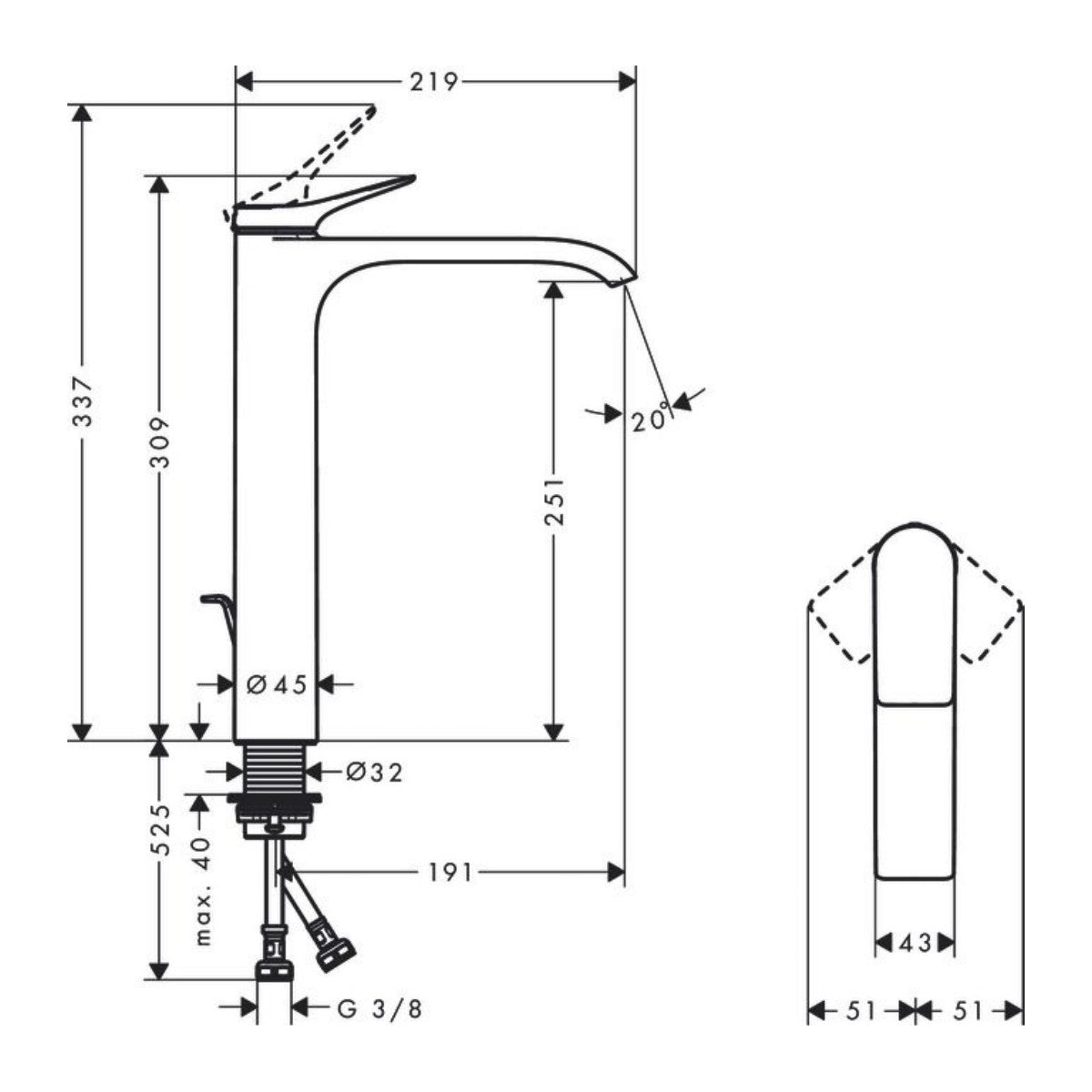 Armature 75040000 Hansgrohe Vivenis 250 visoka armatura za umivalnik | KOPALNICA-ONLINE.SI