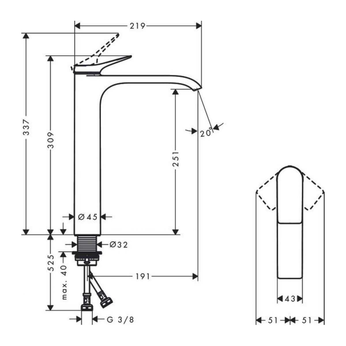 Armature 75042000 Hansgrohe Vivenis 250 visoka armatura za umivalnik | KOPALNICA-ONLINE.SI