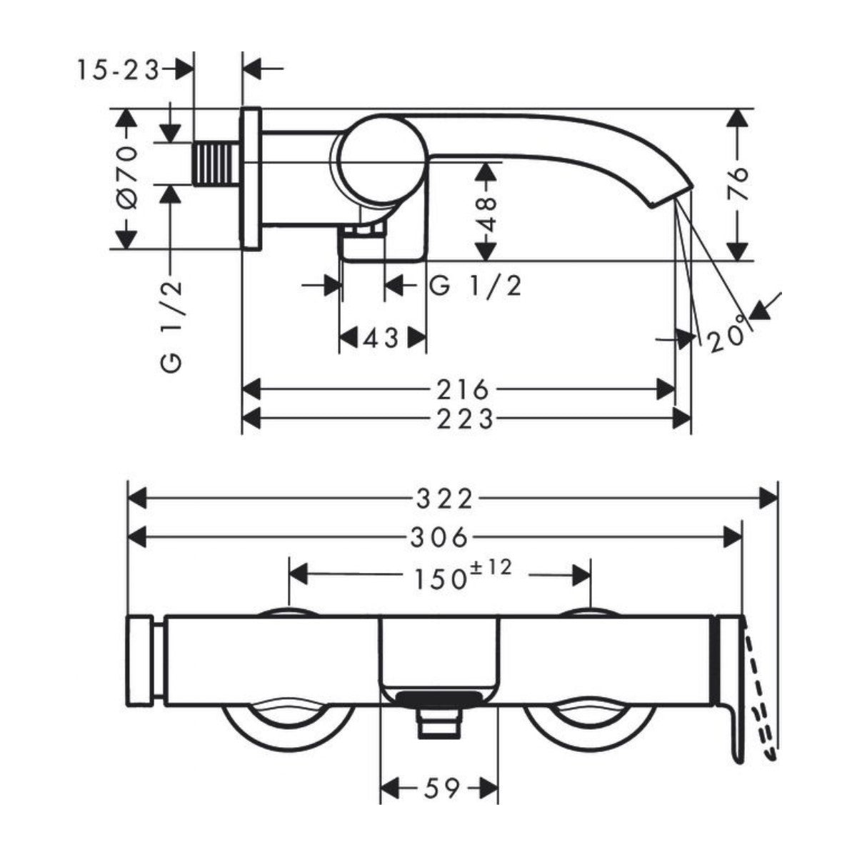 Armature 75420670 Hansgrohe Vivenis stenska armatura za kad črna | KOPALNICA-ONLINE.SI