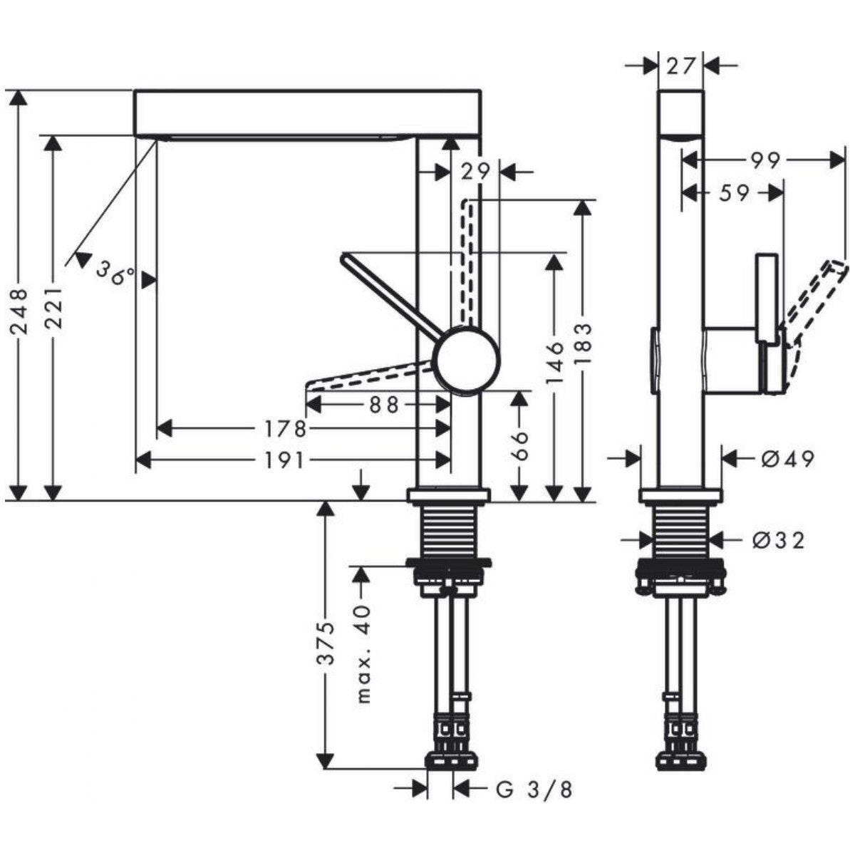Armature 76060670 Hansgrohe Finoris Click-Clack visoka vrtljiva armatura za umivalnik | KOPALNICA-ONLINE.SI