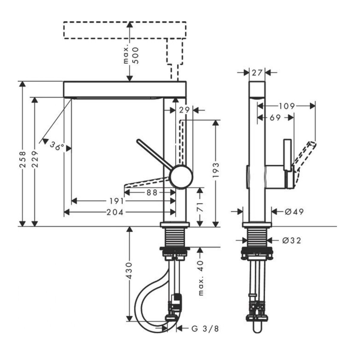 Armature 76063670 Hansgrohe Finoris Click-Clack visoka izvlečna armatura za umivalnik | KOPALNICA-ONLINE.SI