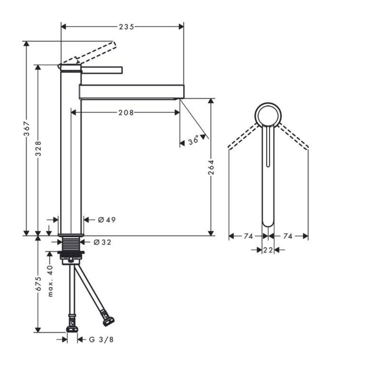 Armature 76070700 Hansgrohe Finoris 260 Click-Clack visoka armatura za umivalnik | KOPALNICA-ONLINE.SI