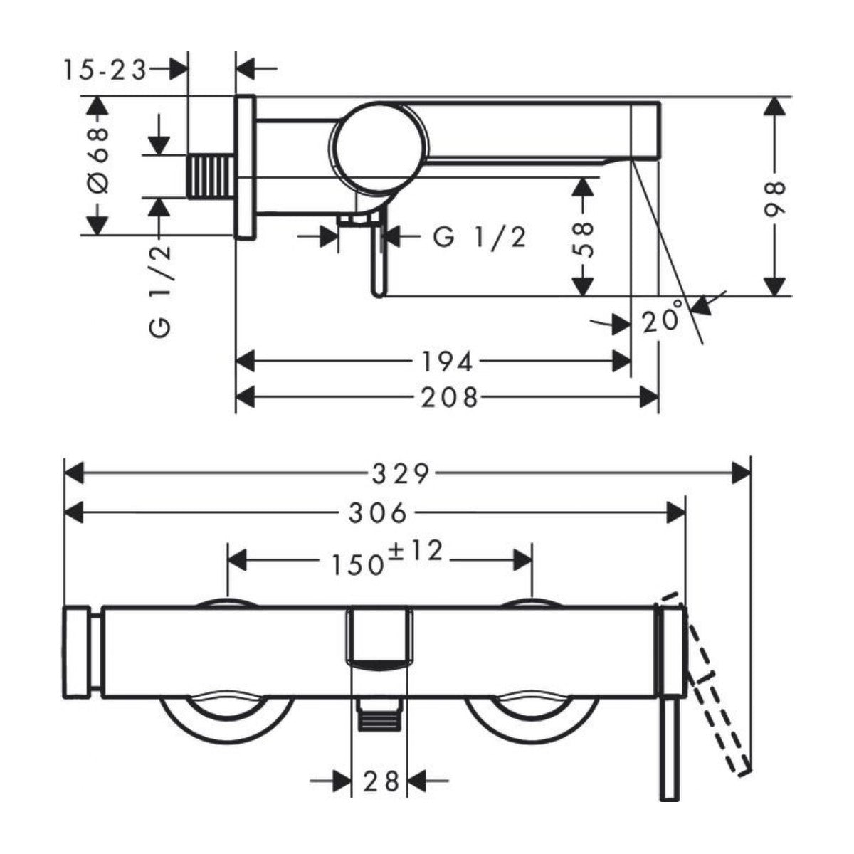Armature 76420670 Hansgrohe Finoris stenska armatura za kad črna | KOPALNICA-ONLINE.SI