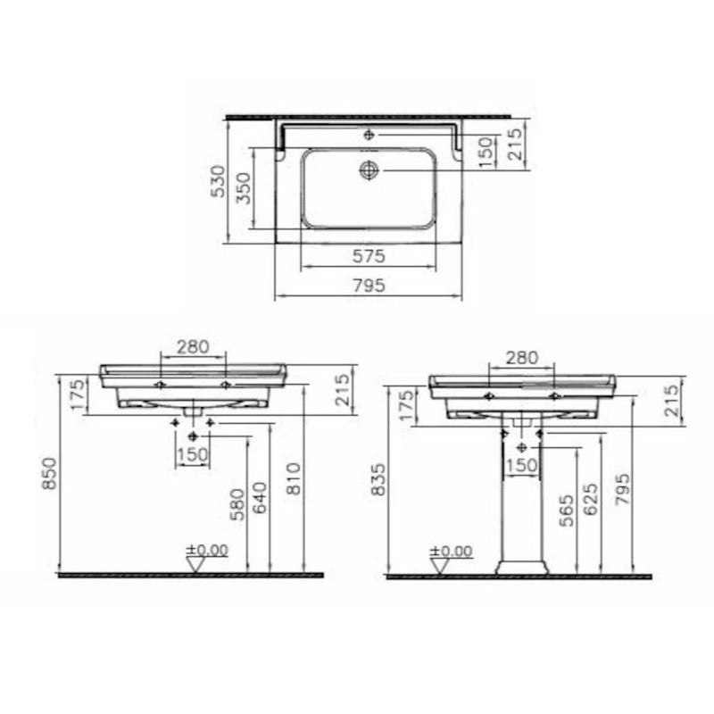 Umivalniki 7802-003-0001 Vitra Ricordi 80 x 53 cm keramični umivalnik z odprtino za armaturo retro izgleda | KOPALNICA-ONLINE.SI