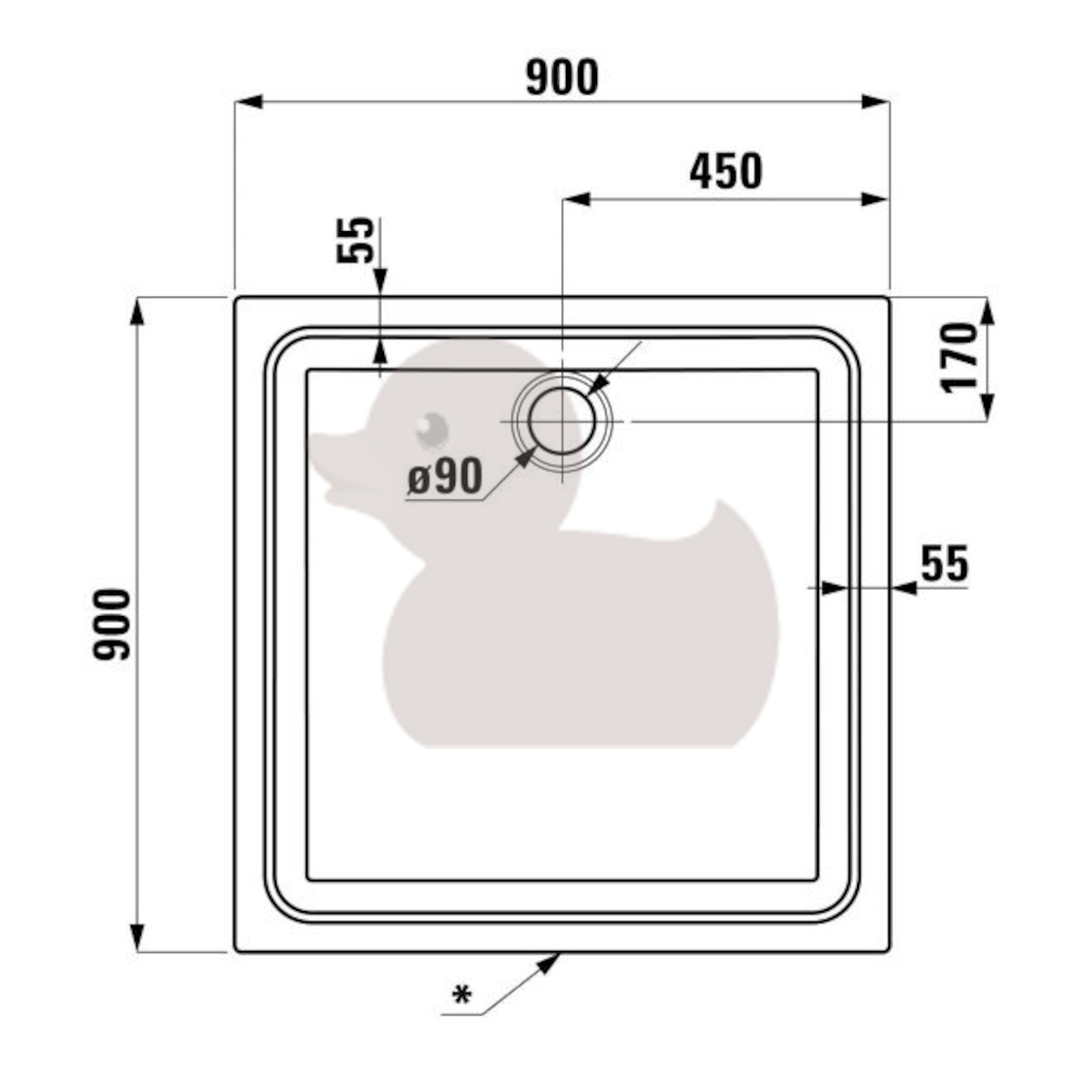 Tuš kadi 8.5372.1.000.000.3 JIKA 90 x 90 cm kvadratna keramična tuš kad | KOPALNICA-ONLINE.SI