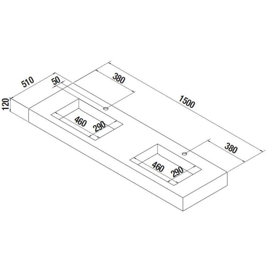 Umivalniki 87245.150 Salgar Compact 150 x 51 cm dvojni kamniti stenski umivalnik | KOPALNICA-ONLINE.SI