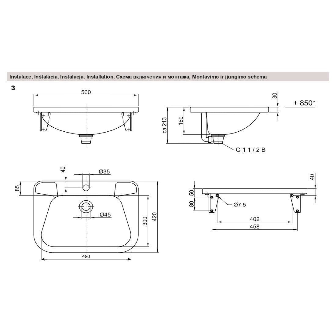 Umivalniki 93260 Sanela SLUN 26 42 x 15 cm stenski umivalnik iz nerjavnega jekla Anti Vandalism z odprtino za armaturo | KOPALNICA-ONLINE.SI