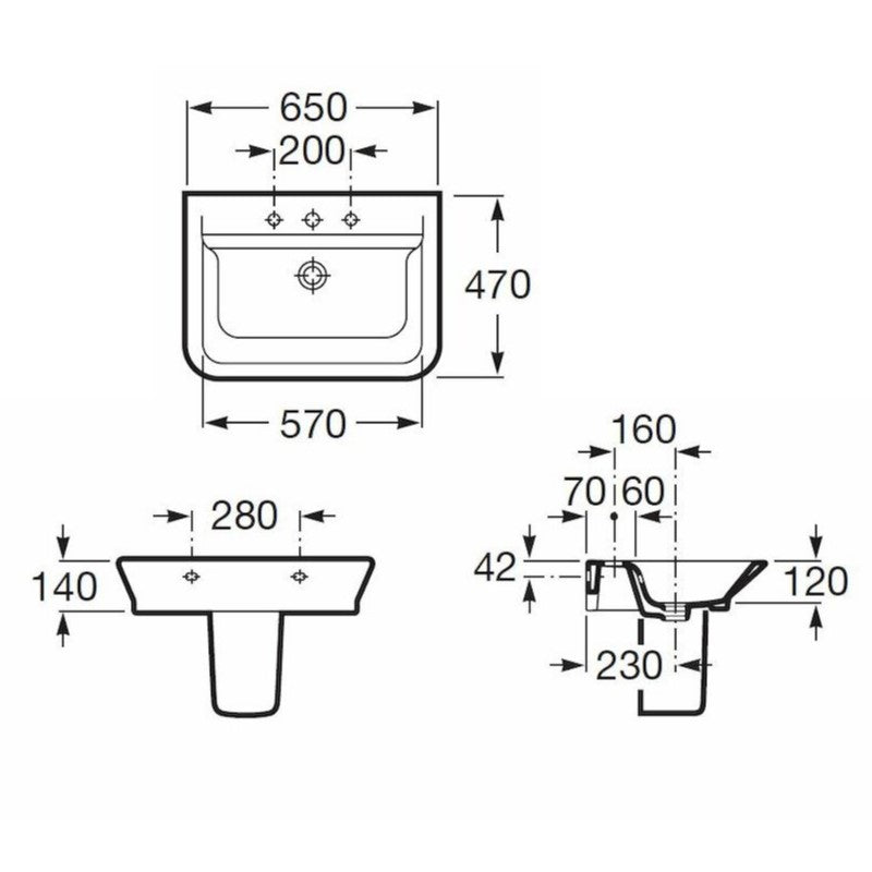 Umivalniki A327473000 Roca The Gap 65 x 47 cm keramični umivalnik z odprtino za armaturo | KOPALNICA-ONLINE.SI