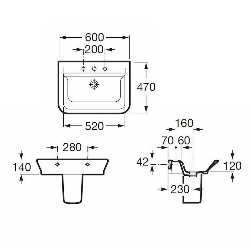 Umivalniki A327474000 Roca The Gap 60 x 47 cm keramični umivalnik z odprtino za armaturo | KOPALNICA-ONLINE.SI
