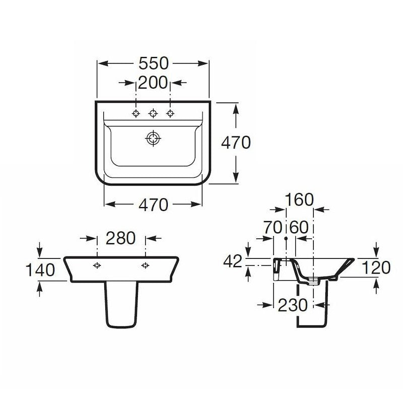 Umivalniki A327475000 Roca The Gap 55 x 47 cm keramični umivalnik z odprtino za armaturo | KOPALNICA-ONLINE.SI