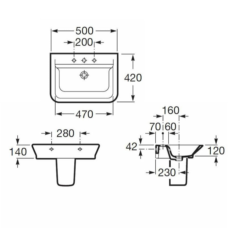 Umivalniki A327476000 Roca The Gap 50 x 42 cm keramični umivalnik z odprtino za armaturo | KOPALNICA-ONLINE.SI