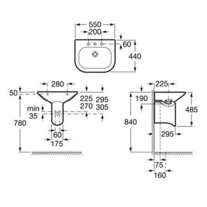 Umivalniki A327642000 Roca Nexo 55 x 44 cm keramični umivalnik z odprtino za armaturo | KOPALNICA-ONLINE.SI