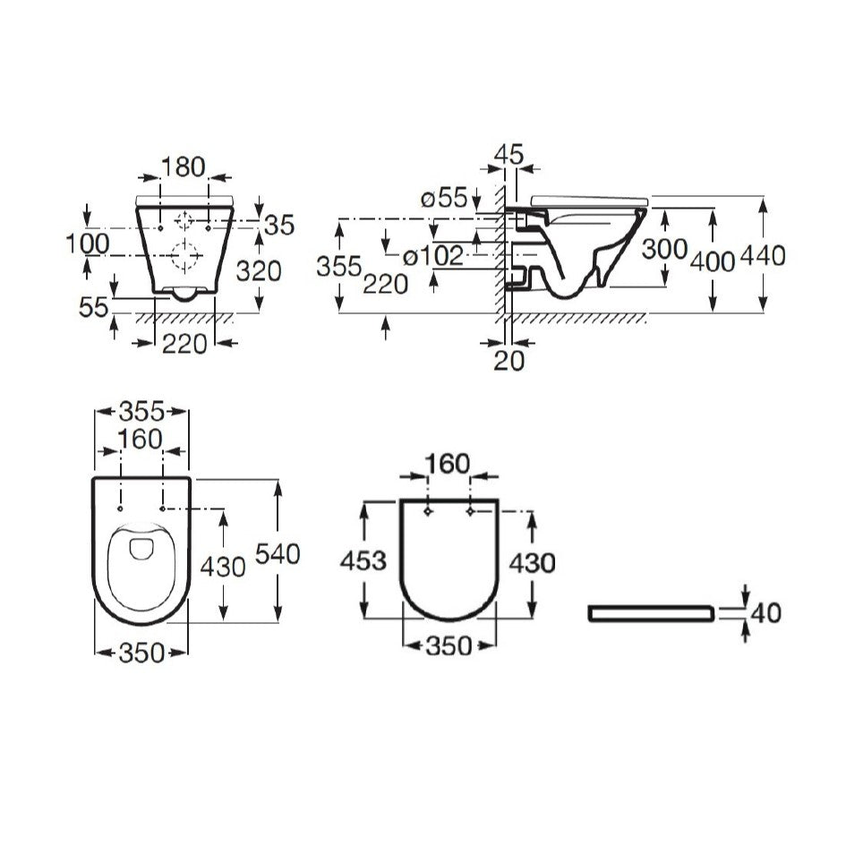 WC školjke A3460NL000 Roca The Gap viseča brezrobna WC školjka | KOPALNICA-ONLINE.SI