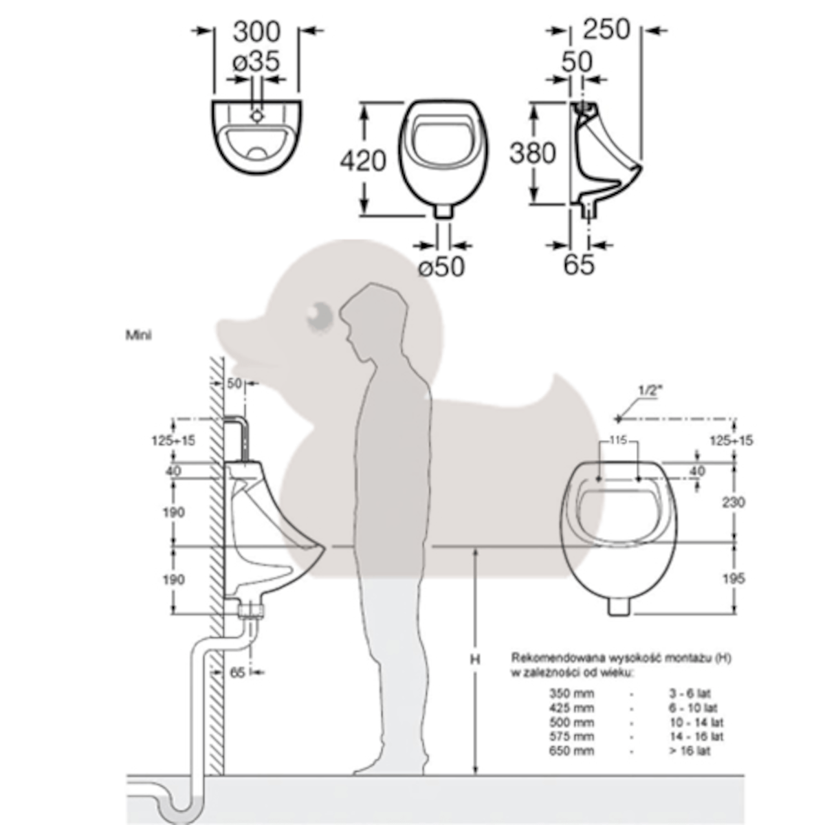 Pisoarji A353145000 Roca Mini pisoar | KOPALNICA-ONLINE.SI