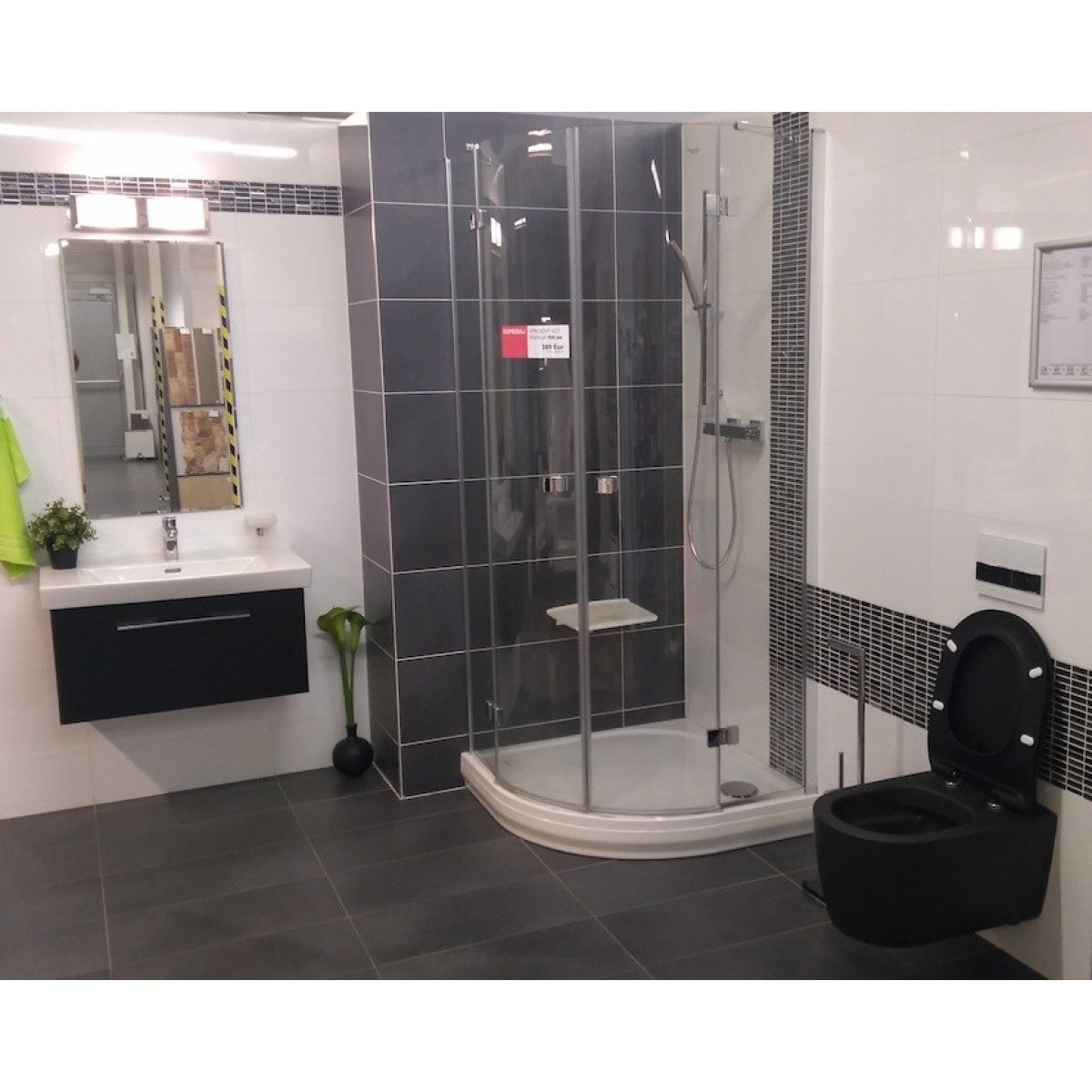 WC školjke AL010BL Glacera Alfa viseča brezrobna WC školjka črna z mat zaključkom | KOPALNICA-ONLINE.SI