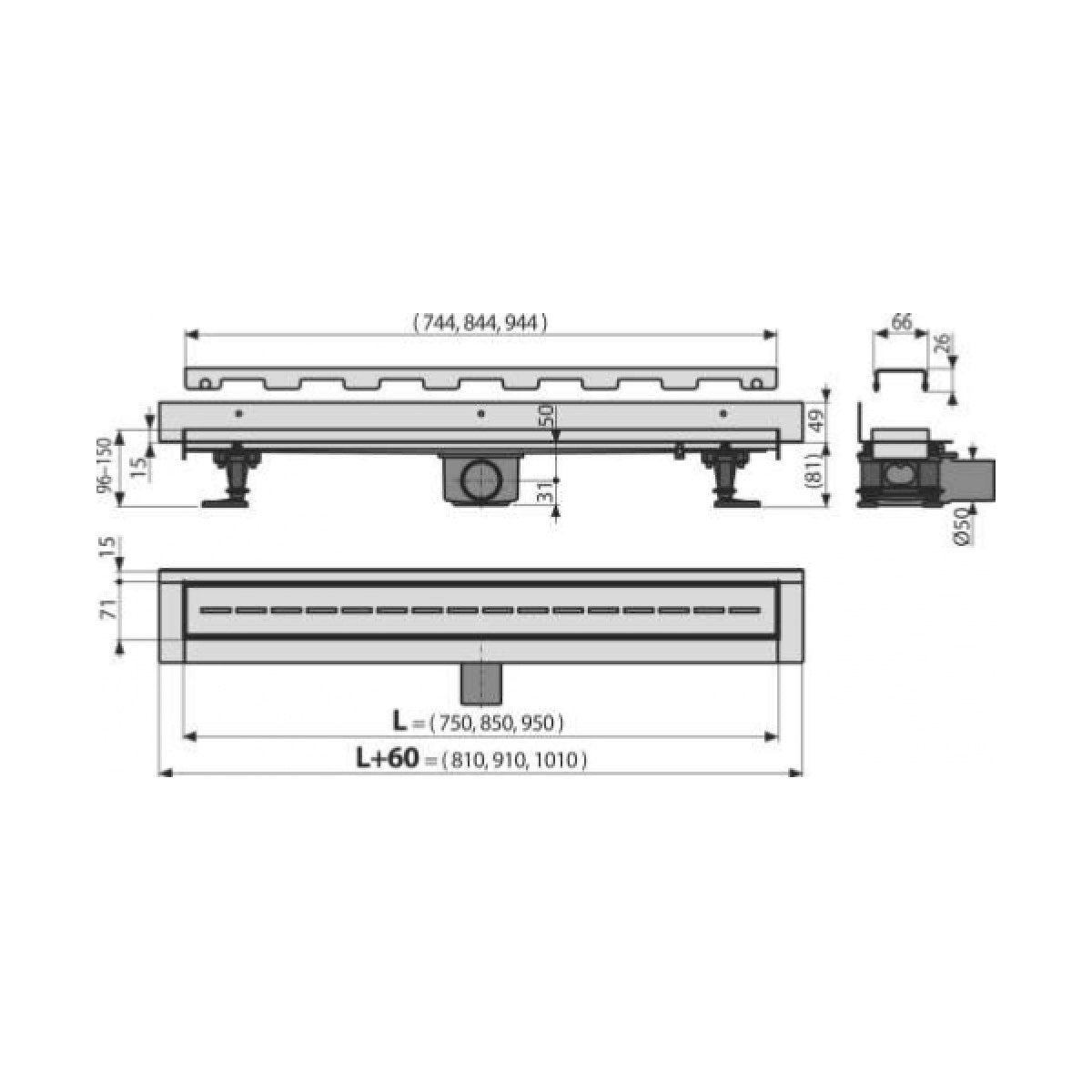 Tuš kanalete ALCAZLAB75LEM Alcaplast 75 cm obstenski model tuš kanaleta iz nerjavnega jekla | KOPALNICA-ONLINE.SI