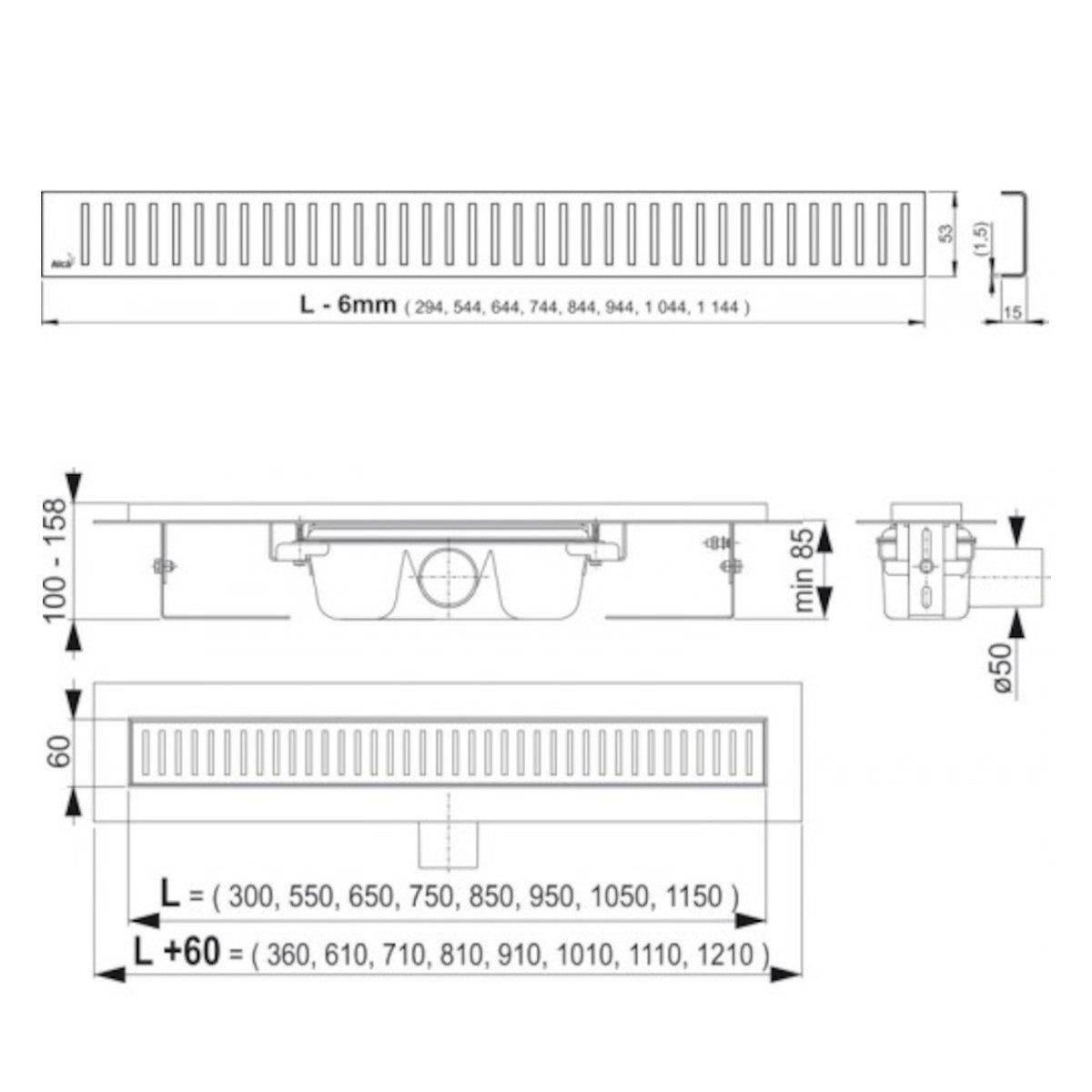 Tuš kanalete APZ1-950 Alcaplast 95 cm tuš kanaleta iz nerjavnega jekla | KOPALNICA-ONLINE.SI
