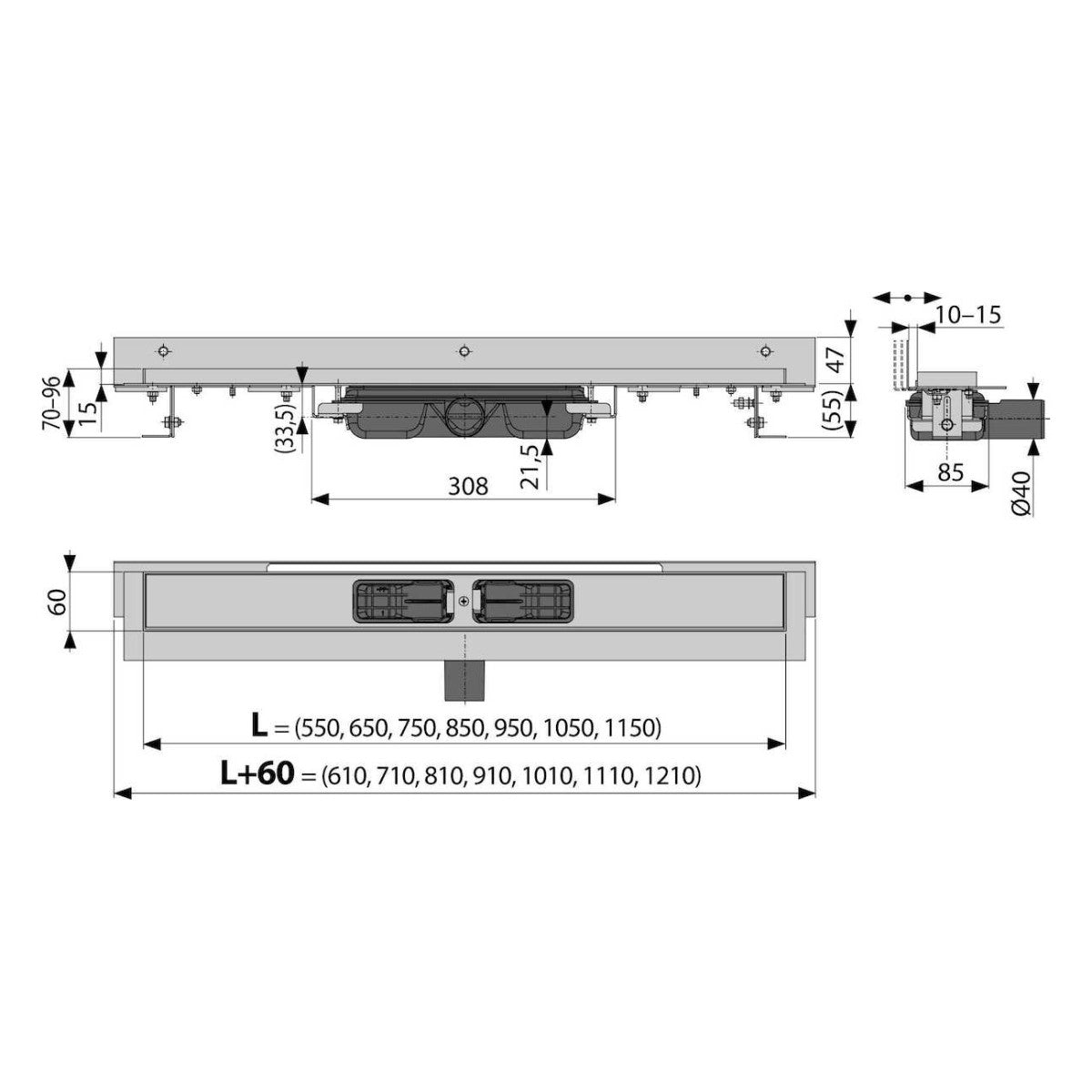 Tuš kanalete APZ104-850 Alcaplast 85 cm obstenski model tuš kanaleta iz nerjavnega jekla | KOPALNICA-ONLINE.SI