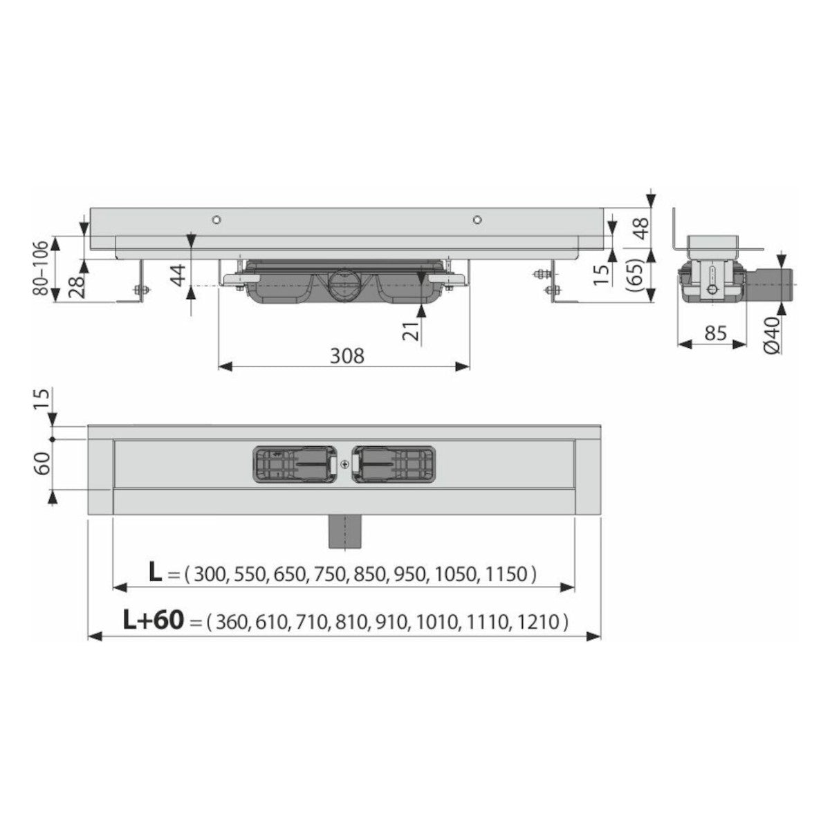 Tuš kanalete APZ116-750 Alcaplast 75 cm obstenski model tuš kanaleta iz nerjavnega jekla | KOPALNICA-ONLINE.SI