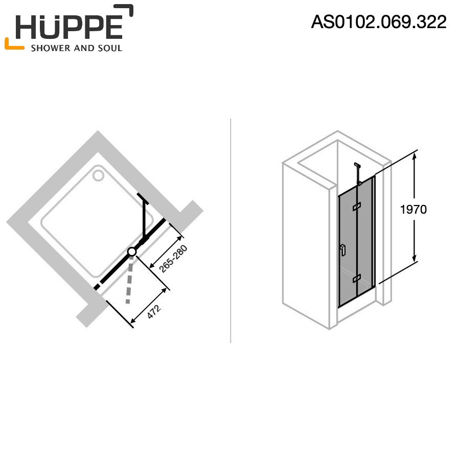 Tuš vrata AS0102.069.322 Hüppe Strike New 80 cm desna izvedba tuš vrata | KOPALNICA-ONLINE.SI