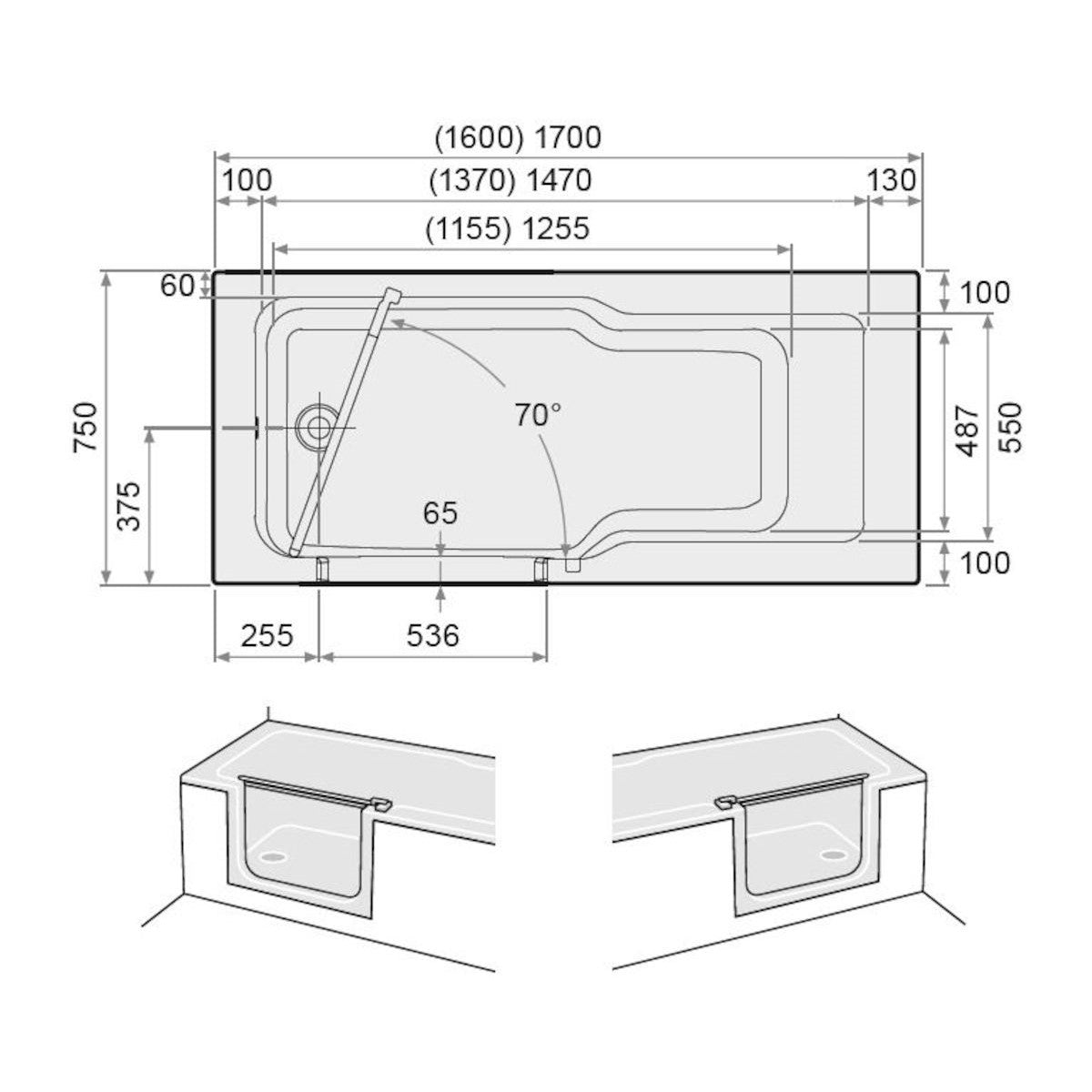 SIKOVAND170L Artweger Duett 170 x 75 cm kad z vratci - leva izvedba